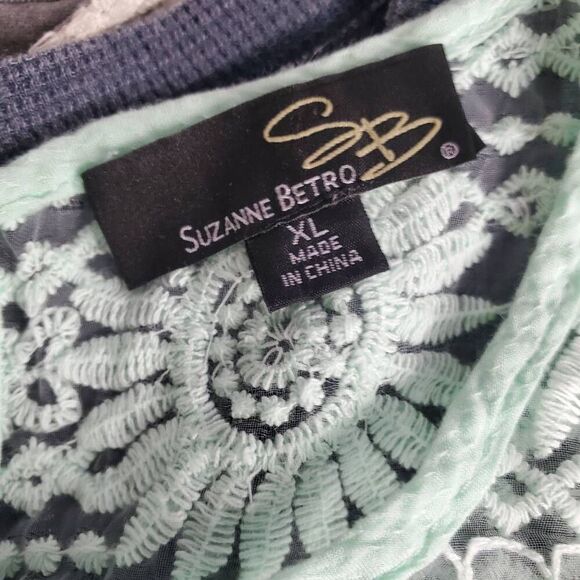 Suzanne Betro Women’s Top XL Mint Green Sleeveless Crochet Lace Overlay Boho - Picture 6 of 8